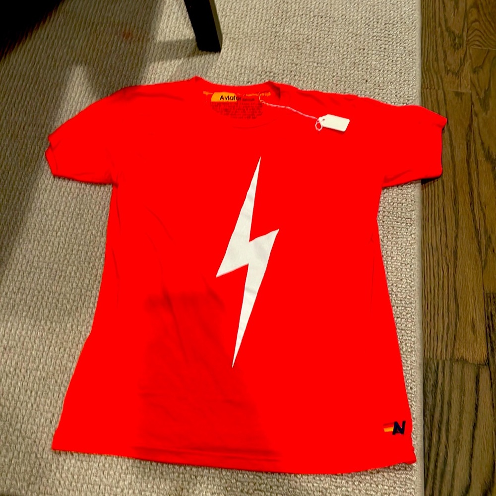 NWT aviator nation girls size 10 red shirt with white bolt